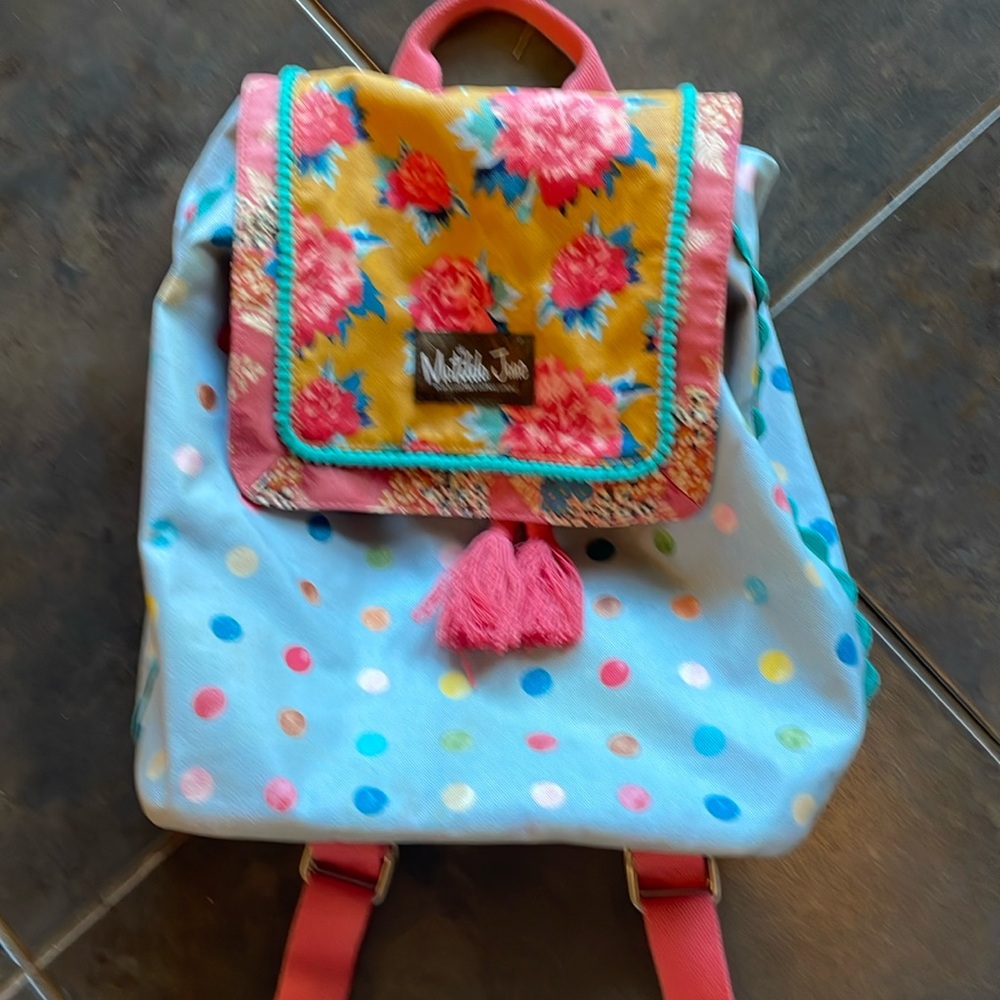 Matilda Jane Backpack colorful Polka Dot Floral inside TasselBackpack